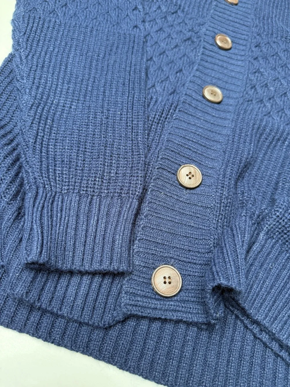 Studio Navy Textured Button-Front Cardigan - Picture 4 of 7